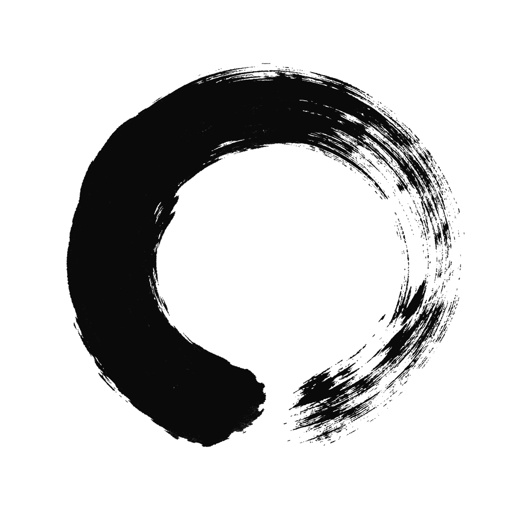 A single brushed ensō circle in black sumi ink, left open where the brush ran dry.