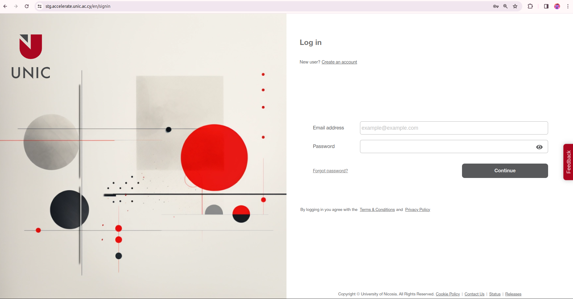 Sign-in page of the UNIC Accelerate platform